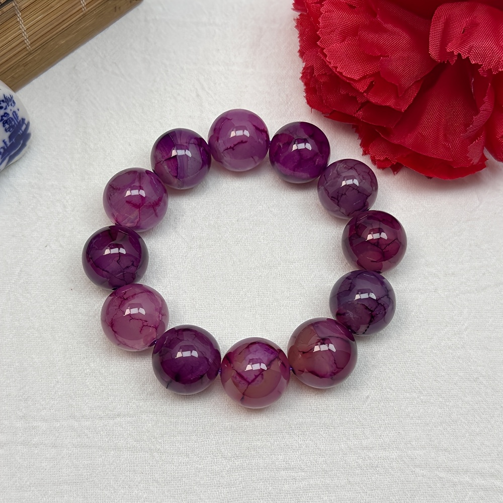 Natural Amethyst Agate Bead Bracelet, Elegant Purple Pattern